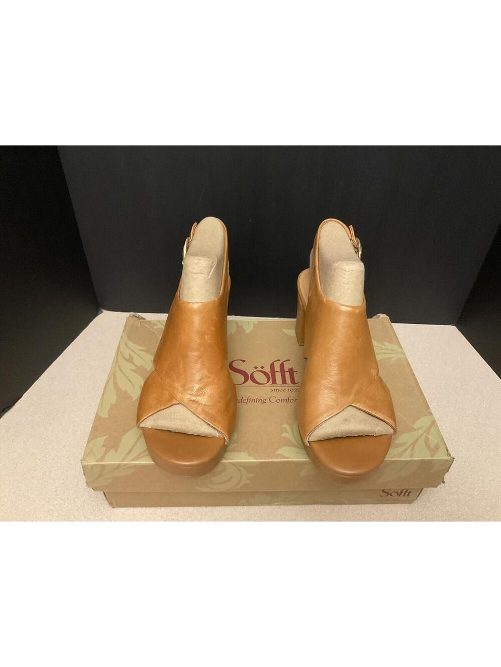 New! Womens Sofft Liv Luggage Leather Slingback Block Heels. Size 9M. Nice!!! - Picture 2 of 7